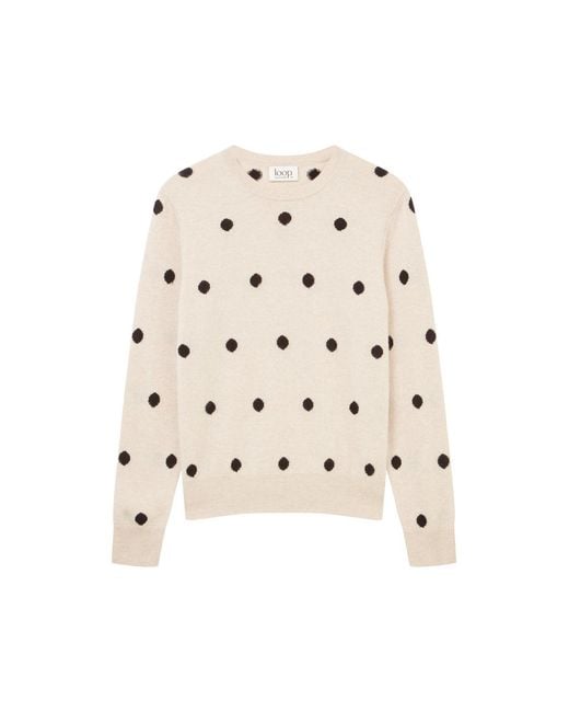 Loop Cashmere Natural Neutrals Intarsia Spot Crew Neck Sweater
