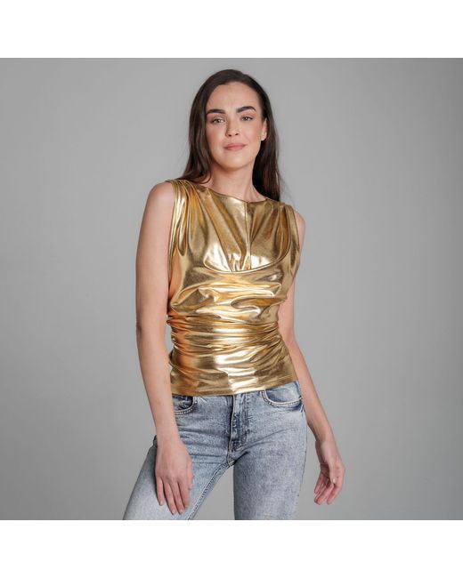 Imaatu Green Onu Glam Metallic Shine Sculpting Elastic Faux Leather Waterfall Top