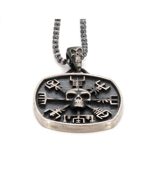 Ebru Jewelry Metallic Sterling Skull Viking Symbol Necklace for men