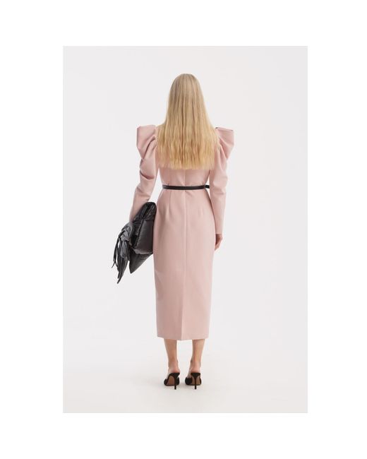 Julia Allert Pink Crepe Midi Dress With Statement Sleeves – Pale