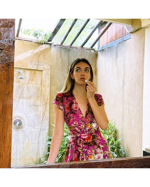 Introvertie VIENNA Pink Alice Lady Rose Silk Wrap Dress Mini