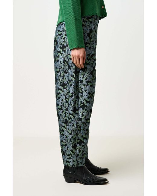Louche Green Sutton Blossom Jacquard Barrel Trouser