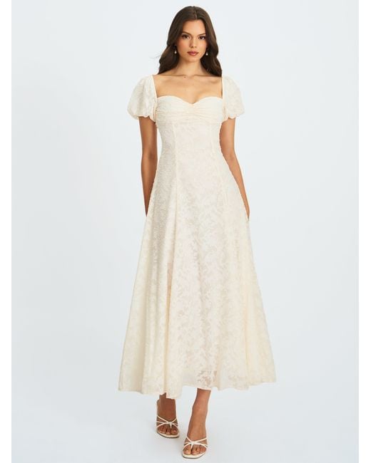 Miss Circle New York White Pandora Bubble Sleeve Backless Maxi Dress