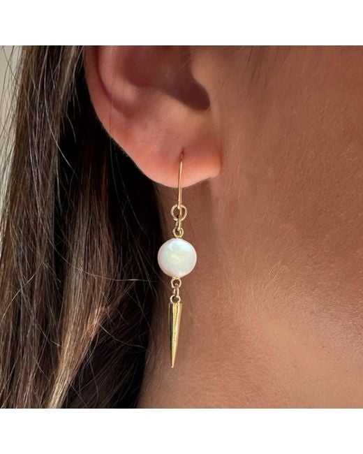 Rachel Nathan White Classic Hook & Pearl Coin Earrings