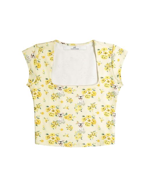 Cloud Haven Yellow Smiling Pit Square Neck Tee