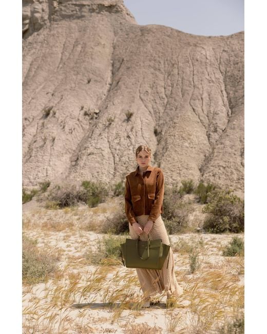 Saonara Brand Green Shopping Bag Khaki Leather
