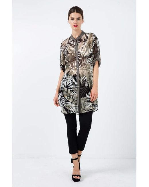 Conquista Green Long Print Chiffon Shirt