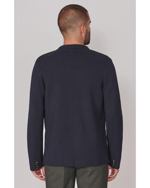 Paul James Knitwear Blue Lightweight Cotton Cornelius Formal Knitted Blazer for men