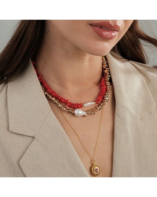 LINYA JEWELLERY Metallic Mini Claret Stone Covered Medallion Locket Necklace