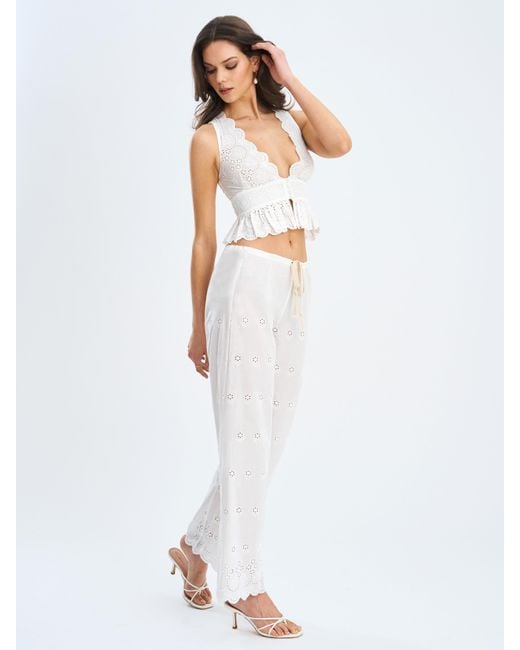 Miss Circle New York White Raia Eyelet Wave Trim Crop Vest Top