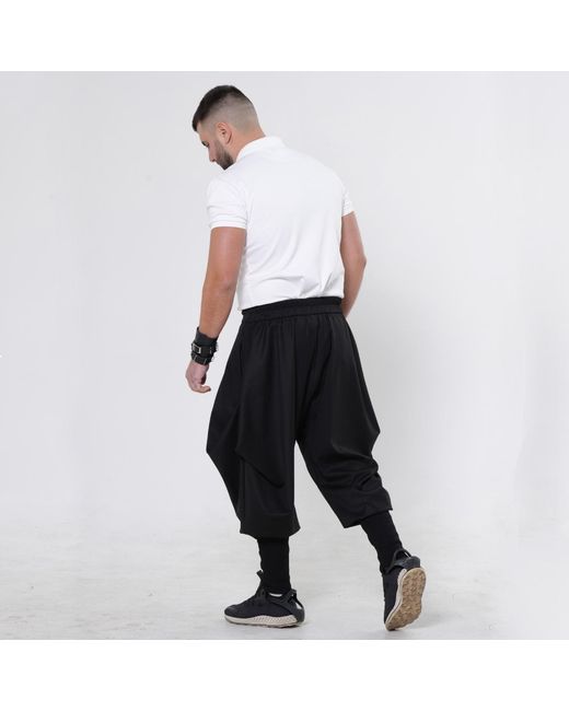 Metamorph Black Draped Harem Pants for men