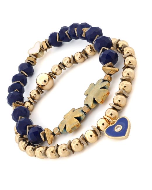 Ebru Jewelry Blue Deep Love Crystal & Heart Charm Bracelet Set