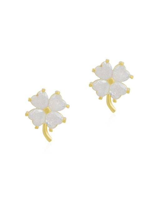 Spero London Metallic Four Leaf Clover Sterling Stud Earrings