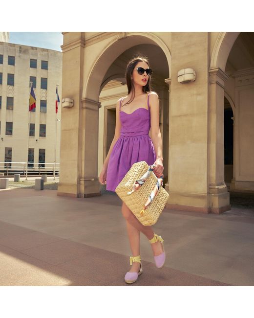 AVENUE No.29 Purple Linen Gathered Mini Dress With Straps