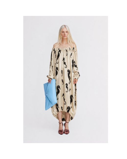 Julia Allert Natural Neutrals Ivory Off-Shoulder Seahorse Loose-Fit Dress – Capsule Edition