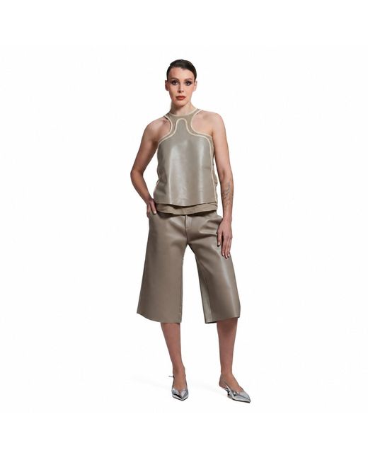 Hedare Gray Capri Leather Trousers