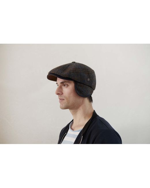 Dasmarca Hats Gray Aaron Harris Tweed Wool Cap With Earflaps for men