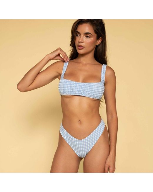 Montce Blue Peri Micro Gingham Lulu Zig-Zag Stitch Bikini Bottom