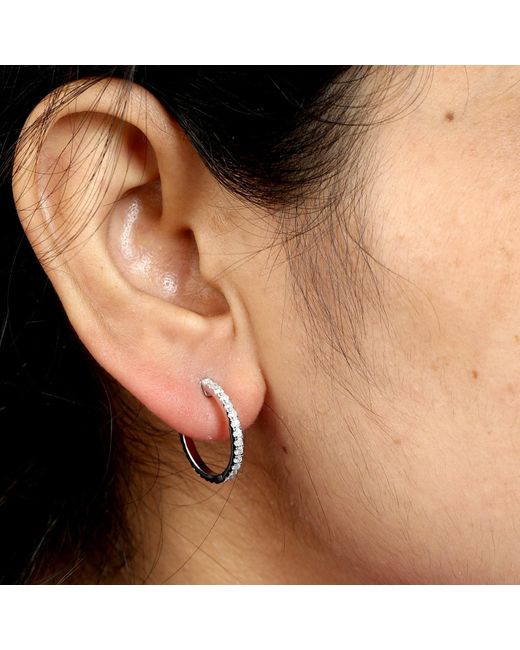 Artisan Metallic Solid 18k Gold Micro Pave Natural Diamond Classic Hoop Earrings