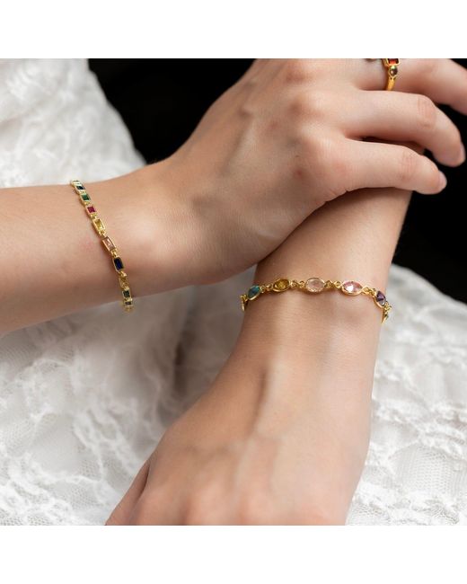 Spero London Metallic Multicolour Oval Gem Sterling Bracelet