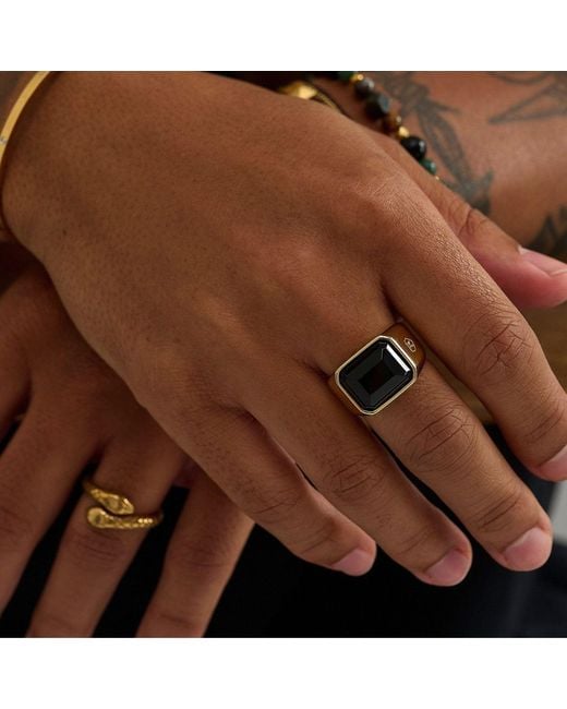 Nialaya Multicolor Zircon Signet Ring for men