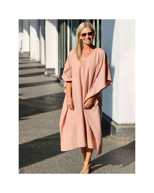 Heritagemoda Pink Neutrals Handwoven Cotton Earthy Peach Kaftan Dress