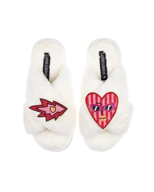 Laines London Red Neutrals Classic Laines Slippers With Electric Love Brooches
