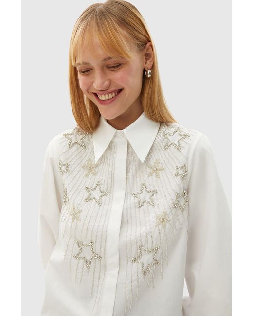 Exquise White Neutrals Bernard Embroidered Cotton Shirt