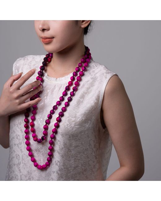 Silk and Bears Pink Fuchsia Brushstroke Silk Necklace- Hand Wrapped And Knotted
