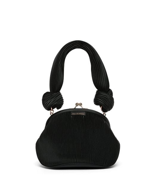 Lulu Guinness Black Satin Plisse Lois Bag