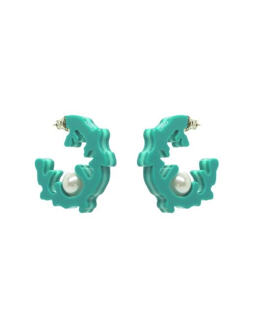 Gissa Bicalho Blue Handmade Hoop Coral And Pearl L