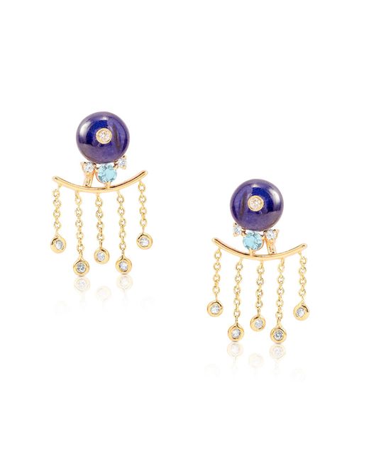 The Jewelz Blue 14K Nightbloom Beads & Aquamarine Diamond Drizzle Danglers Earrings For Gifting