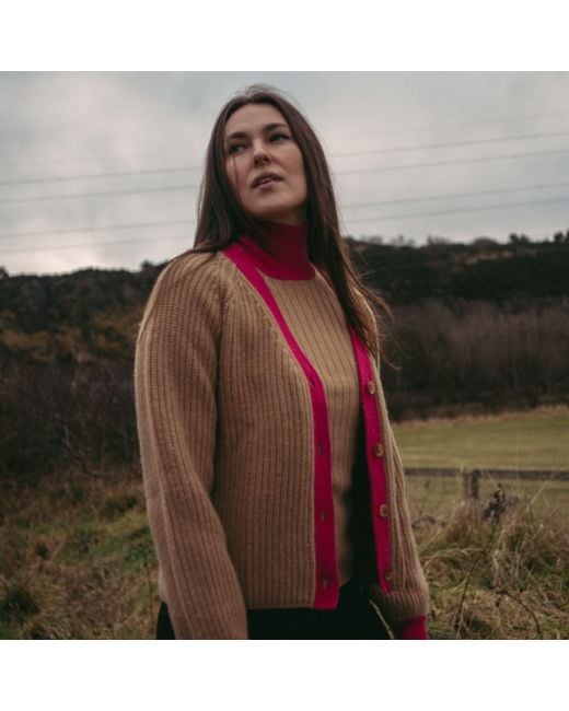 BEIRA Brown Astrid Merino And Cashmere ¾-Sleeve Luxury Knitwear Turtle Neck Top Camel