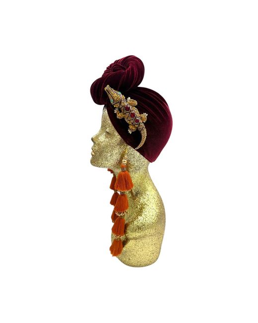 Julia Clancey Red Malbec Ruby Alligator Dorado Turban