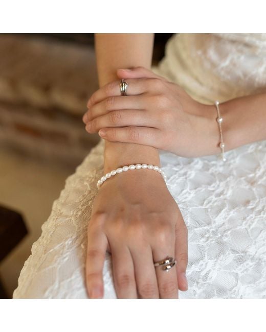 Spero London White Natural Freshwater Real Seed Pearl Necklace & Bracelet Set