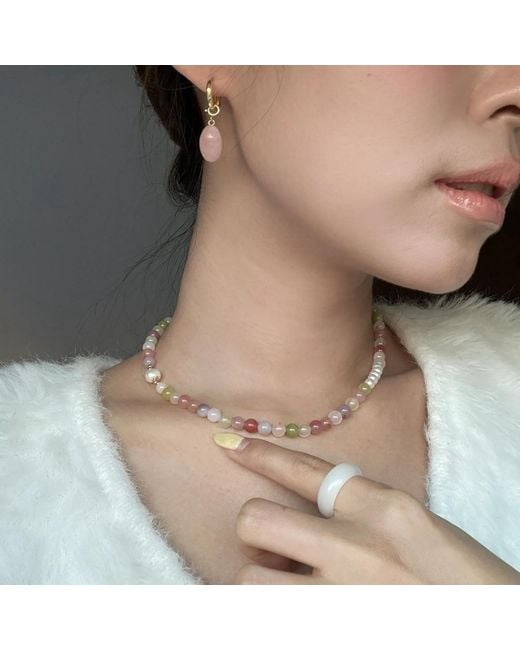 seree Metallic Summer Beaded Gemstone & Pearl Choker Necklace