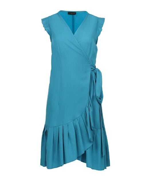 Conquista Blue Sleeveless Ruffled Wrap Dress