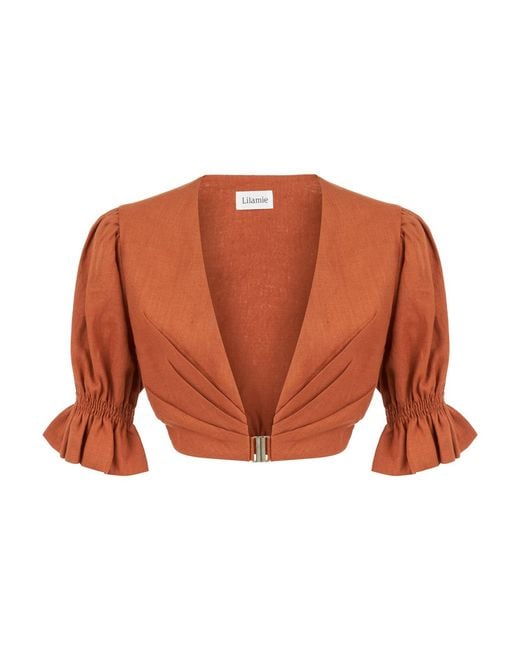 Lilamie Orange Marrakesh Puff Sleeve Summer Crop Top