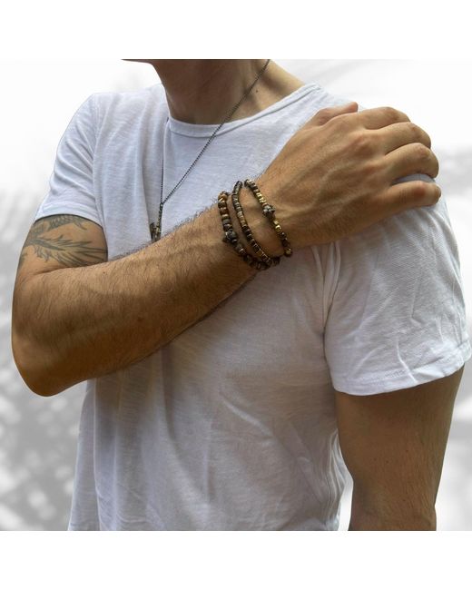 Ebru Jewelry Multicolor Tiger's Eye Stone Adjustable Balance Bracelet for men