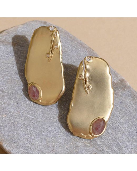 Rare Matters Jewelry Metallic Organic Harmony Strawberry Quartz Earrings