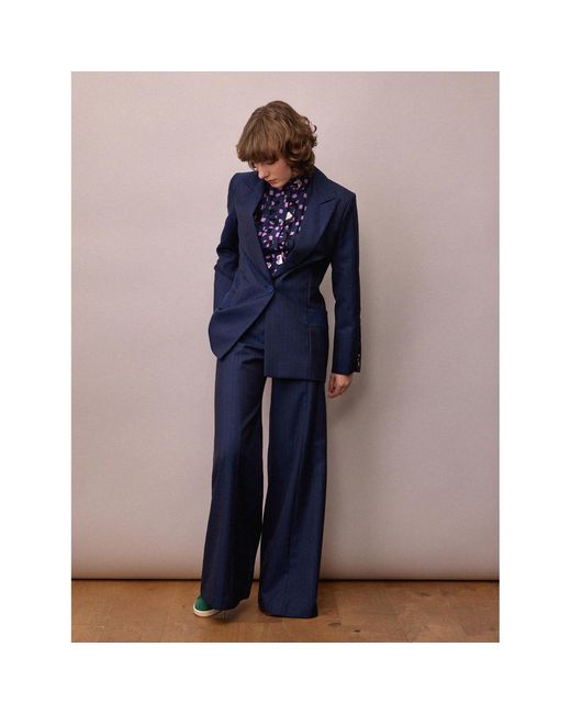 Amanda Thompson Couture Blue Toni Suit Jacket & Pinstripe Italian Wool