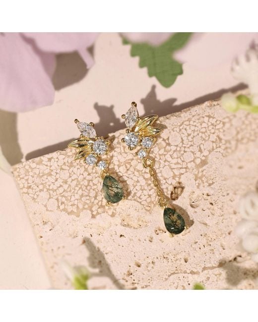 Azura Jewelry New York Metallic Blair Moss Agate Earrings Vermeil