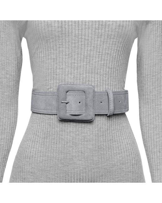 BeltBe Gray Suede Square Buckle Belt