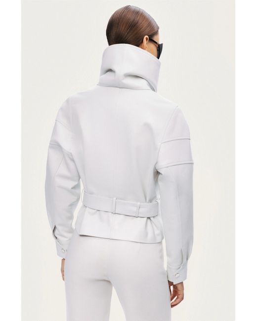 Nocturne White High-Neck Belted Jacket