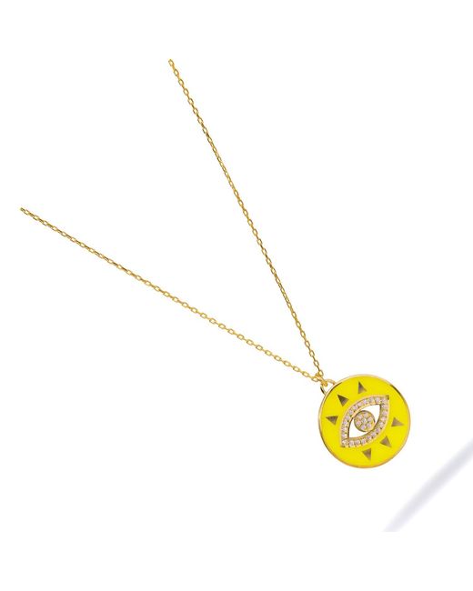 Ebru Jewelry Yellow Cheerful Neon Evil Eye & Diamond Pendant Chain Necklace