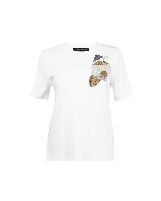 House of Laines London White Laines Couture Embellished Pina Colada T-Shirt