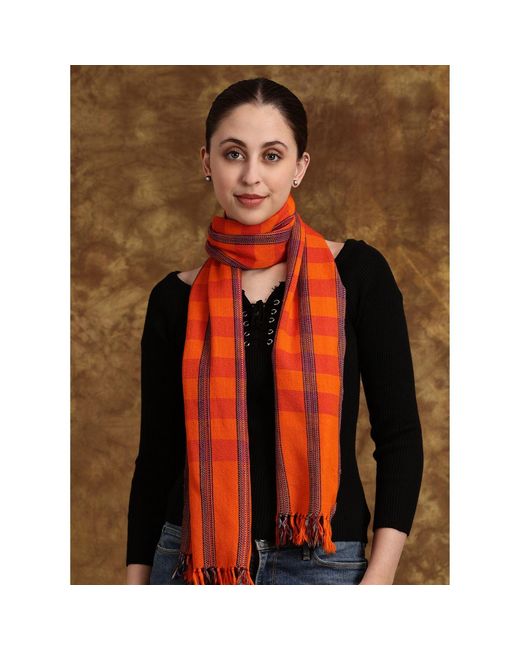 Heritagemoda Orange Tartan Plaid Wool Scarf