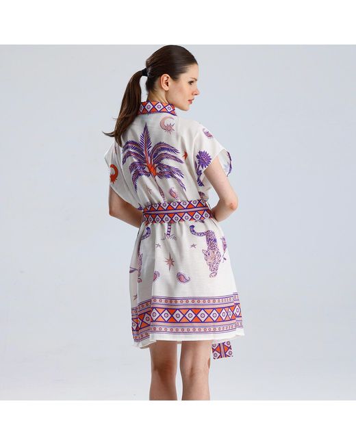 LOVEIST STORE Purple Morocco Linen Blend Belted Shirt Dress