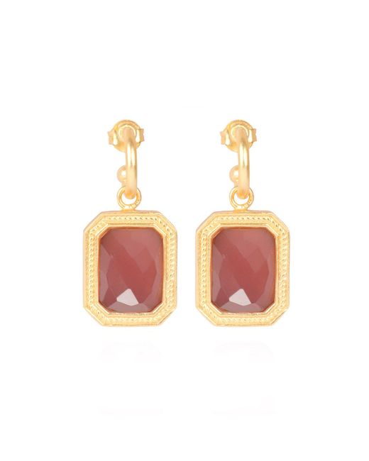 Lila Rasa Pink Rectangular Amber Crystal Hoops