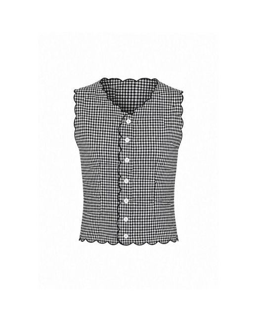 Montce Gray Micro Gingham Scalloped Vest